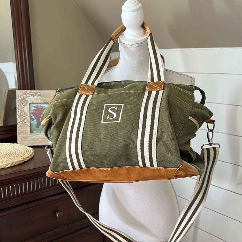Pottery Barn Kids Olive and Tan Canvas Bag